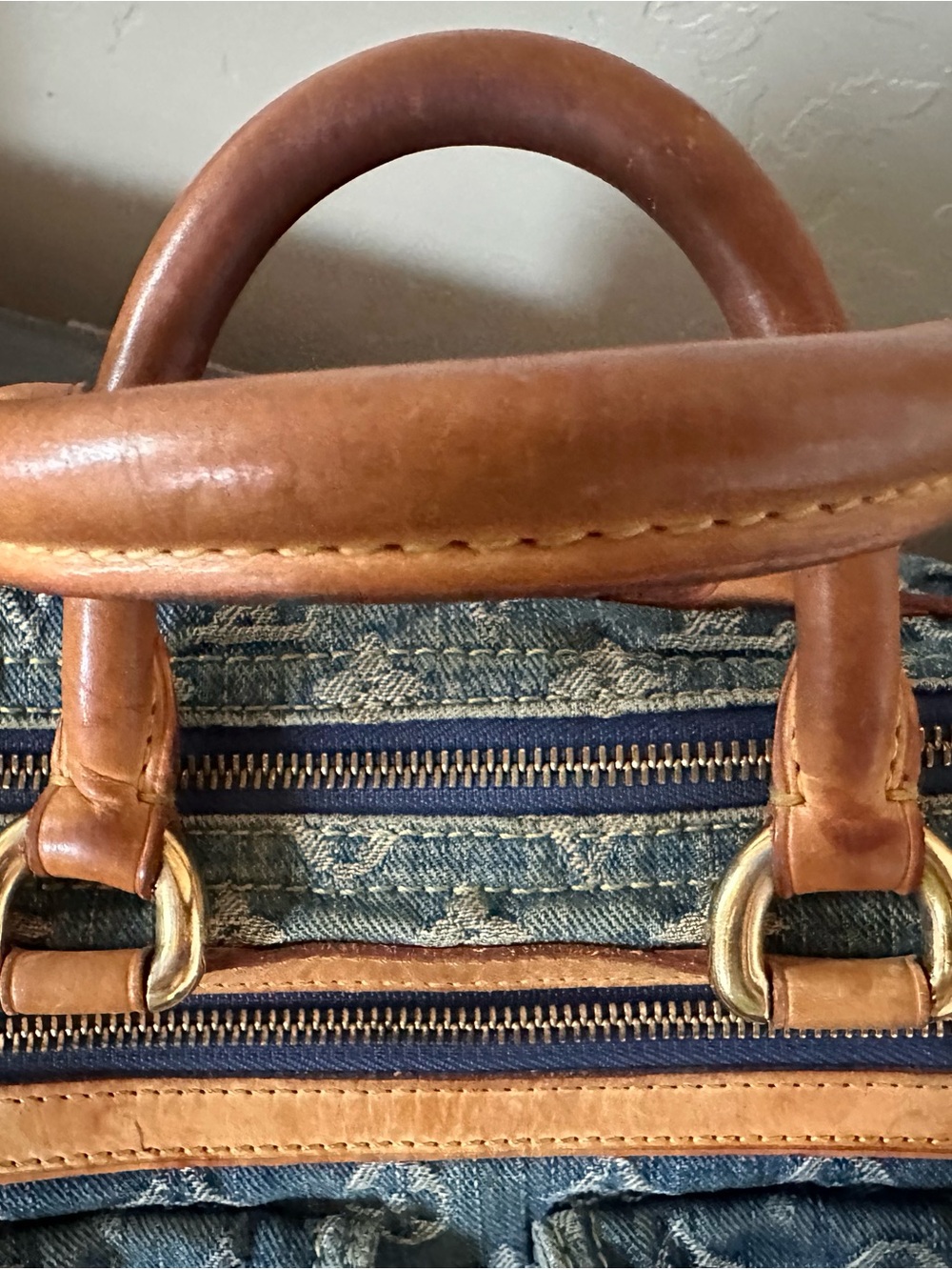 Louis Vuitton Blue Denim Speedy Monogram Satchel with Tan Leather Trim - Picture 3 of 13